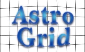 AstroGrid logo has the words Astro and Grid in blue on top of a grid with white background and black gridlines.
