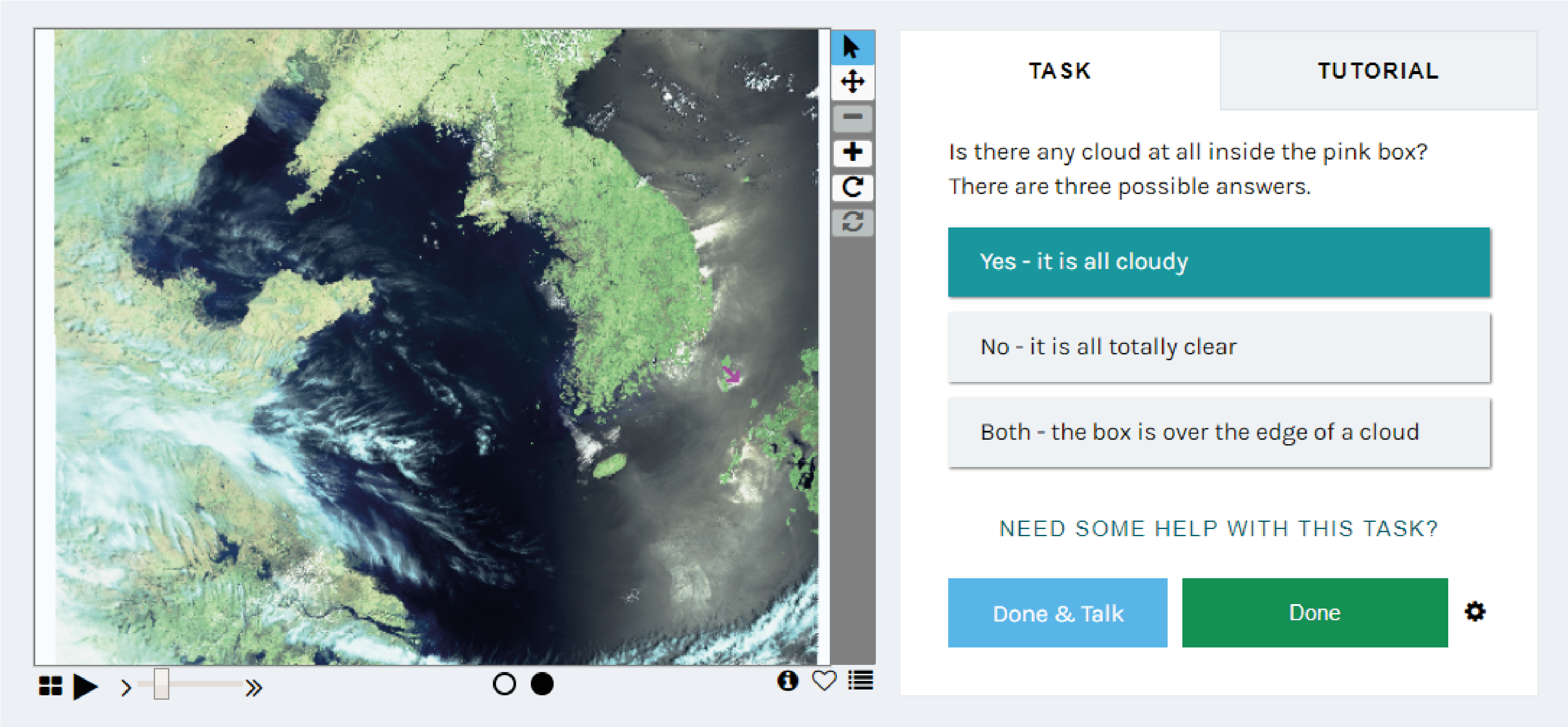 Screenshot of the CloudCatcher project on Zooniverse