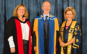 Brian Ellison at the ceremony to recieve his Honoroary Doctorate with Dr Helen Fraser (left) and Baroness Lane-Fox (right).