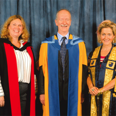 Brian Ellison at the ceremony to recieve his Honoroary Doctorate with Dr Helen Fraser (left) and Baroness Lane-Fox (right).