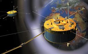 Cluster spacecraft constellation in Earth's magnetosphere.
