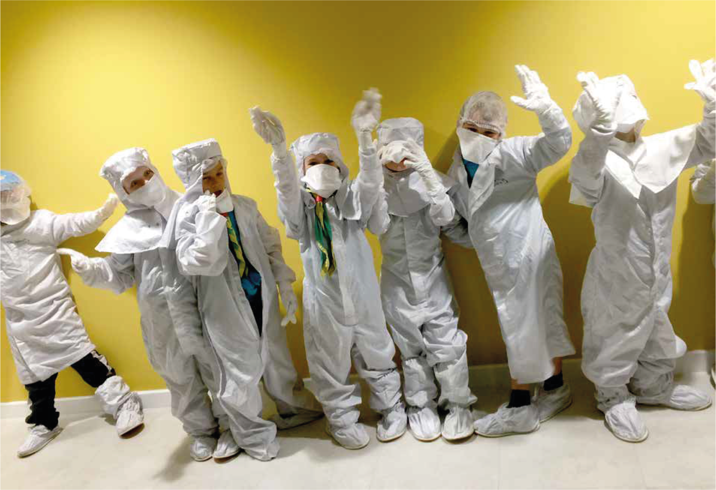 Beavers dressing up in clean room suits
