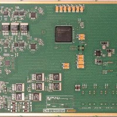 A printed circuit board wth electronic components.