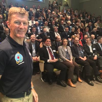 Astronaut Tim Peake attending a RAL Space conference