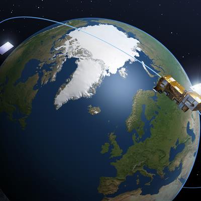 Artist's impression of the MetOp-SG satellite orbiting the Earth