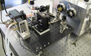 Spectroscopy equipment on a laboratory bench.