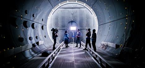 Inside the thermal vacuum chamber in the National Satellite Test Facility