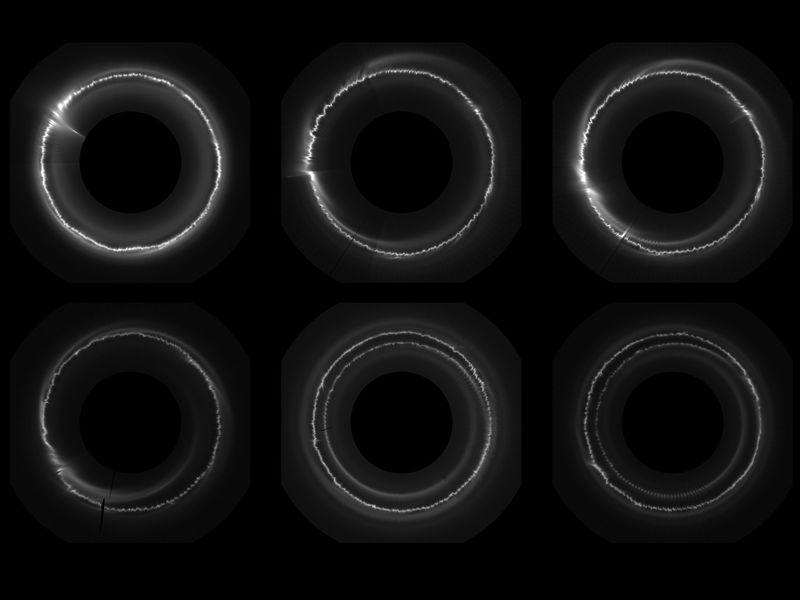 Set of six images of wiggle F ring as seen by Cassini.