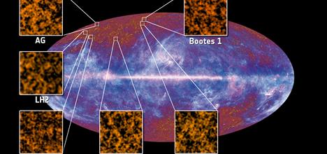 ​​Six areas of the sky in which distant galaxies can be seen by Planck