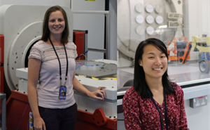Two pictures of female engineers working at RAL Space.