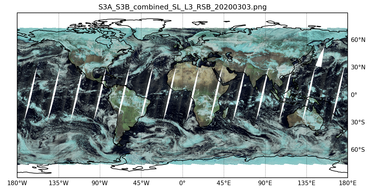 Global image combining measurements from the SLSTR instruments