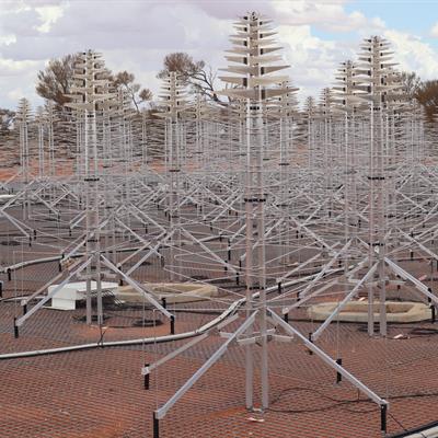 SKAO low antennas at the Murchison Radio-astronomy Observatory in Australia.