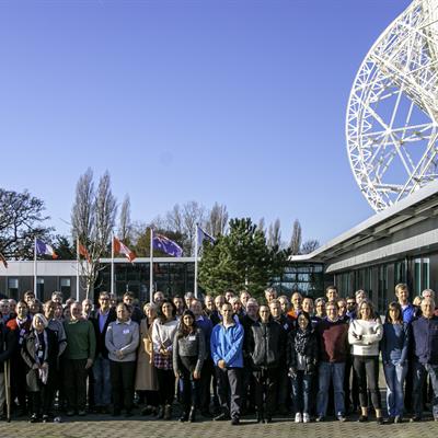 The SKA Consortium team in front of the Jodrell Bank dish