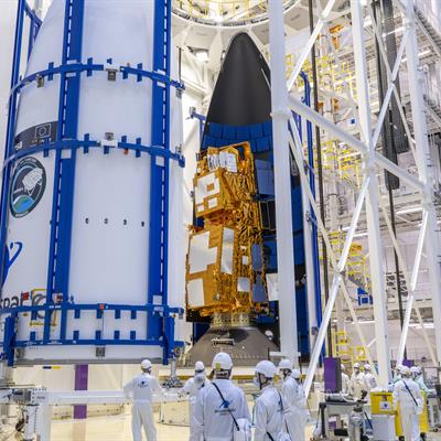 MetOp-SGA seen being sealed inside the rocket faring