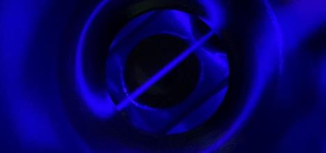 Fluorescence of strontium atoms. A laser beam operating at 461nm is pa