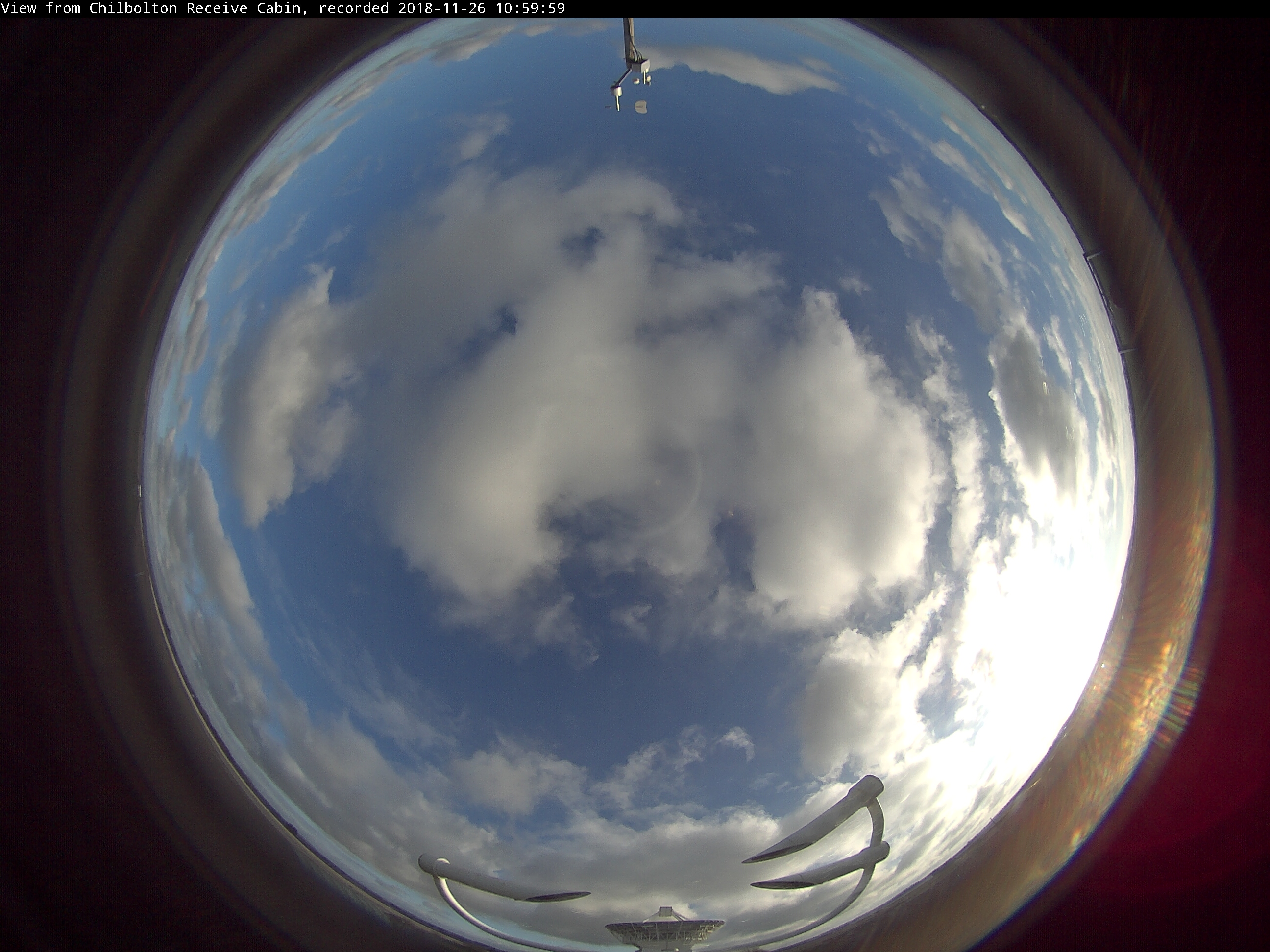 Whole-sky view of clouds on a sunny day from Chilbolton Observatory
