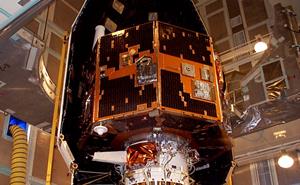 The IMAGE spacecraft undergoing launch preparations in early 2000.