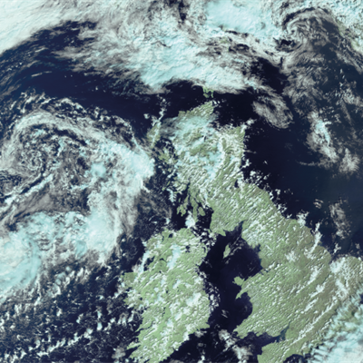 Satellite image of the UK in summer