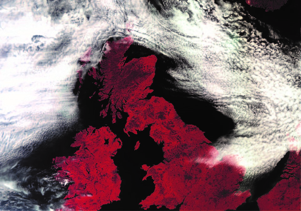False colour satellite image of the UK 