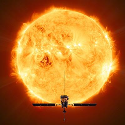 Artist's impression of Solar Orbiter next to the Sun