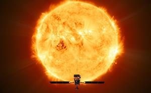 Artist's impression of Solar Orbiter next to the Sun