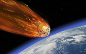Artist's impression of the satellite Cluster flying into Earth's atmosphere.