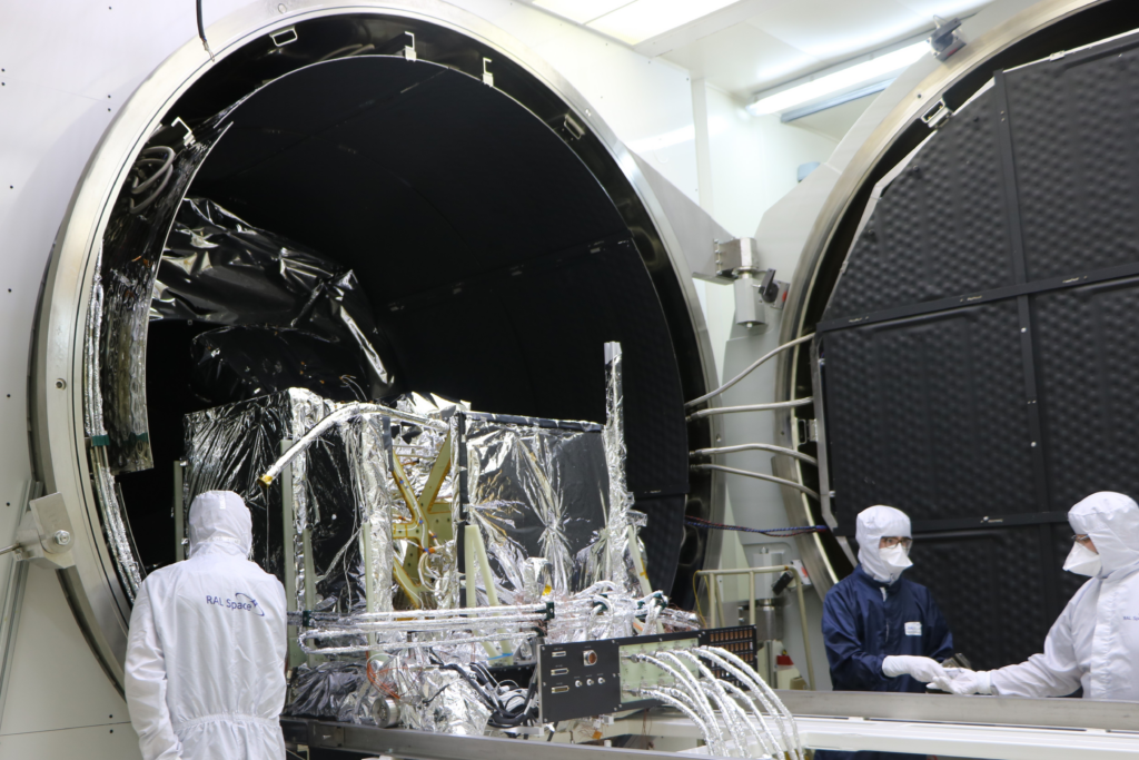 SLSTR-D emerging from RAL Space's 3m space test chamber after its thermal test campaign. Credit: STFC RAL Space / Leonardo