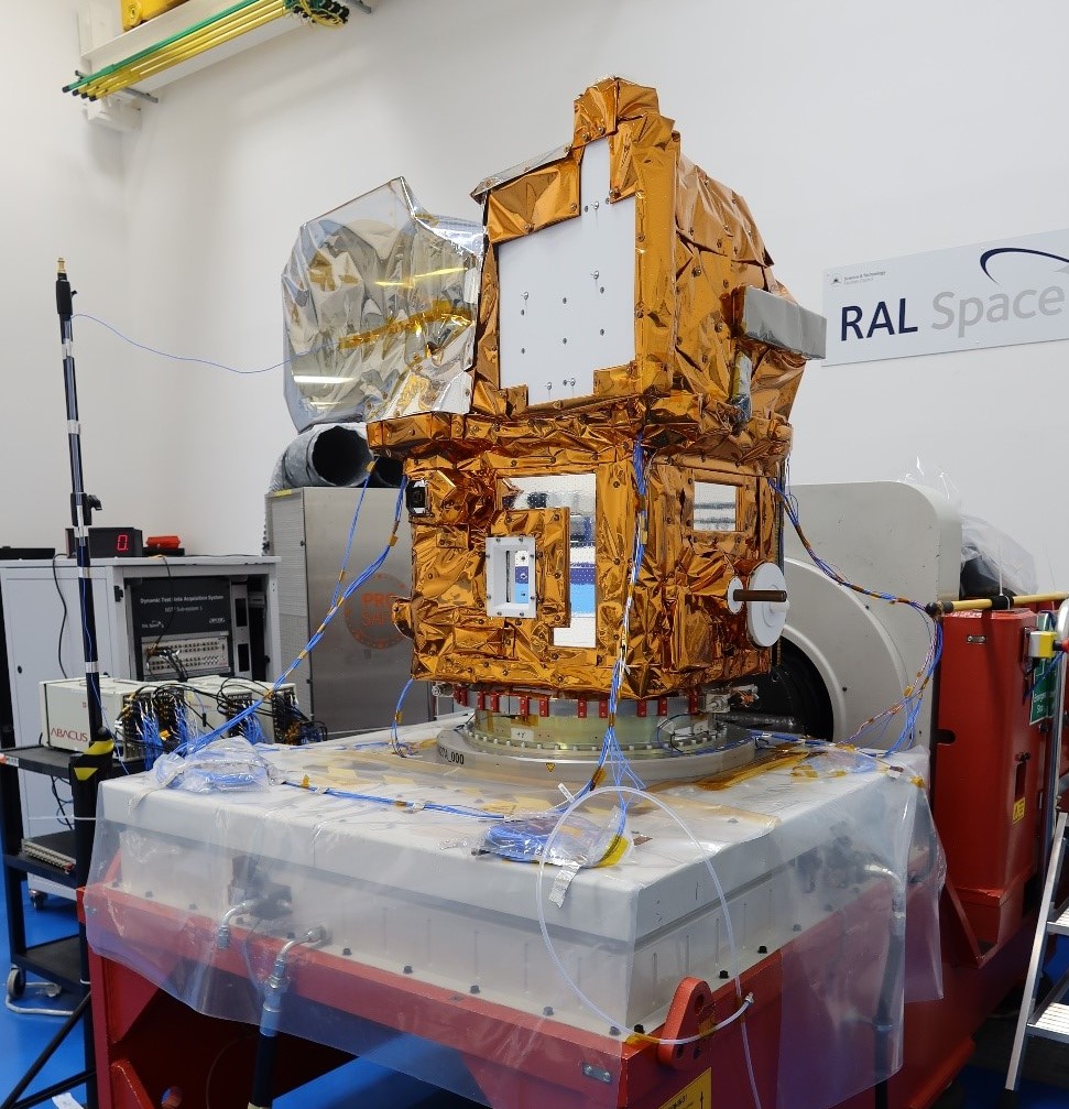 Satellite on a shaker testing table.