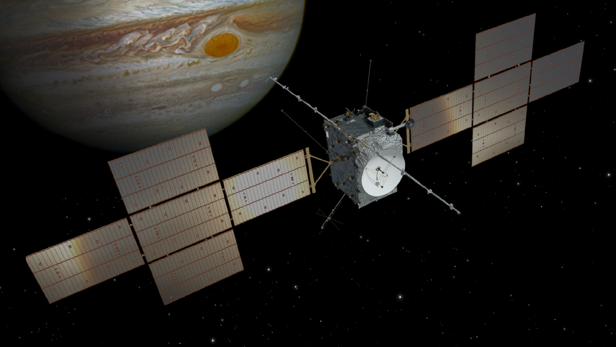 Artist's impression of JUICE orbiting Jupiter.