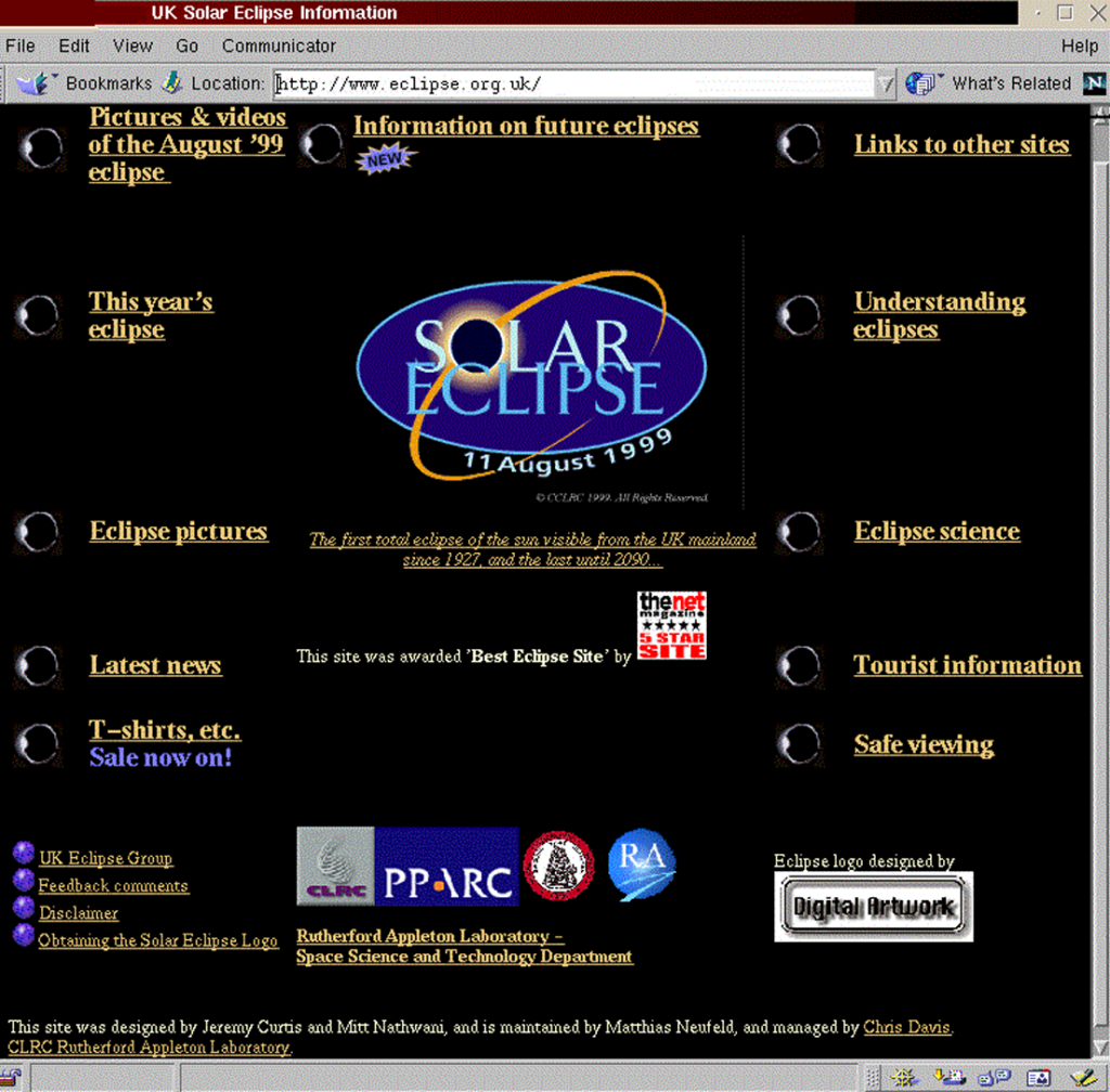 A screengrab from the UK Eclipse website as it appeared in 1999.