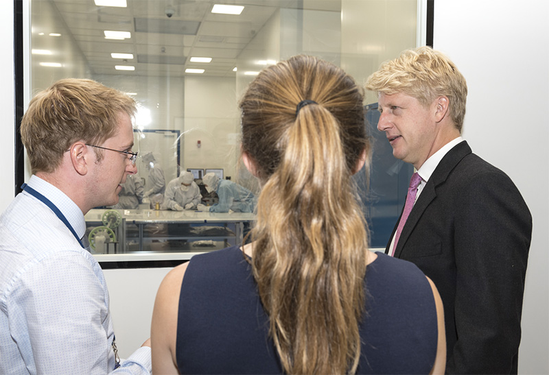 Universities and Science Minister Jo Johnson visiting STFC RAL space’s R100 facility